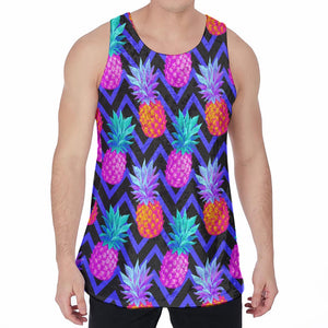 Neon EDM Zig Zag Pineapple Pattern Print Men's Velvet Tank Top