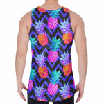 Neon EDM Zig Zag Pineapple Pattern Print Men's Velvet Tank Top