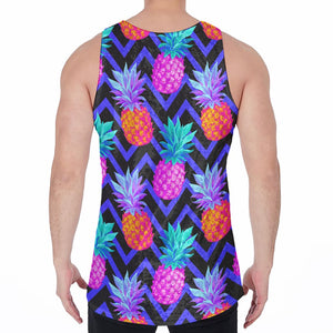 Neon EDM Zig Zag Pineapple Pattern Print Men's Velvet Tank Top