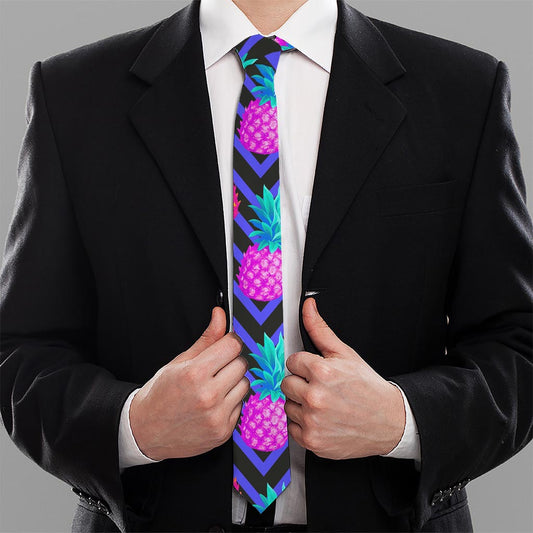 Neon EDM Zig Zag Pineapple Pattern Print Necktie