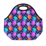 Neon EDM Zig Zag Pineapple Pattern Print Neoprene Lunch Bag