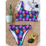 Neon EDM Zig Zag Pineapple Pattern Print One Shoulder Bikini Top