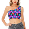 Neon EDM Zig Zag Pineapple Pattern Print One Shoulder Crop Top