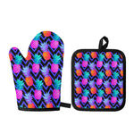 Neon EDM Zig Zag Pineapple Pattern Print Oven Mitt And Pot Holder Set