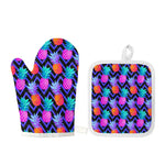 Neon EDM Zig Zag Pineapple Pattern Print Oven Mitt And Pot Holder Set
