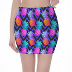 Neon EDM Zig Zag Pineapple Pattern Print Pencil Mini Skirt