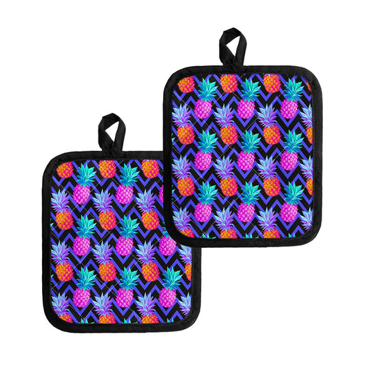 Neon EDM Zig Zag Pineapple Pattern Print Pot Holders