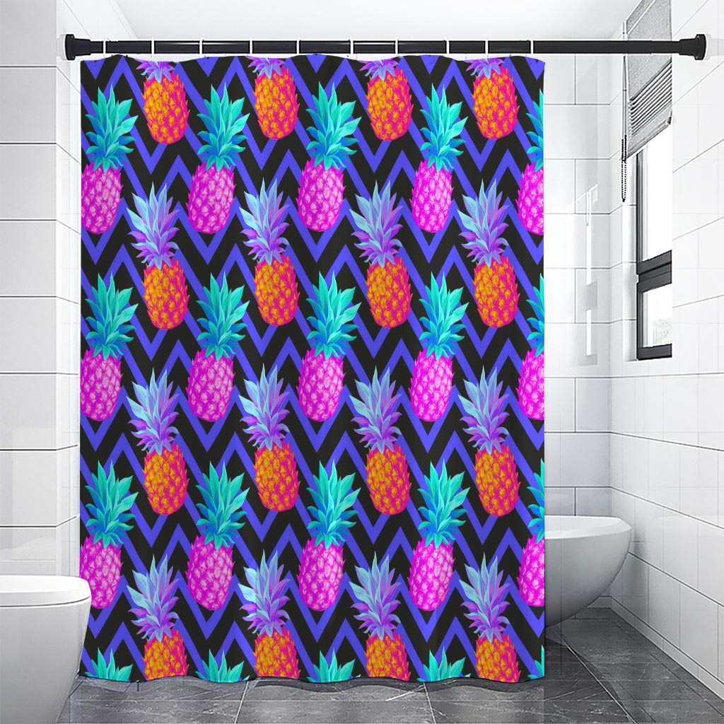 Neon EDM Zig Zag Pineapple Pattern Print Premium Shower Curtain