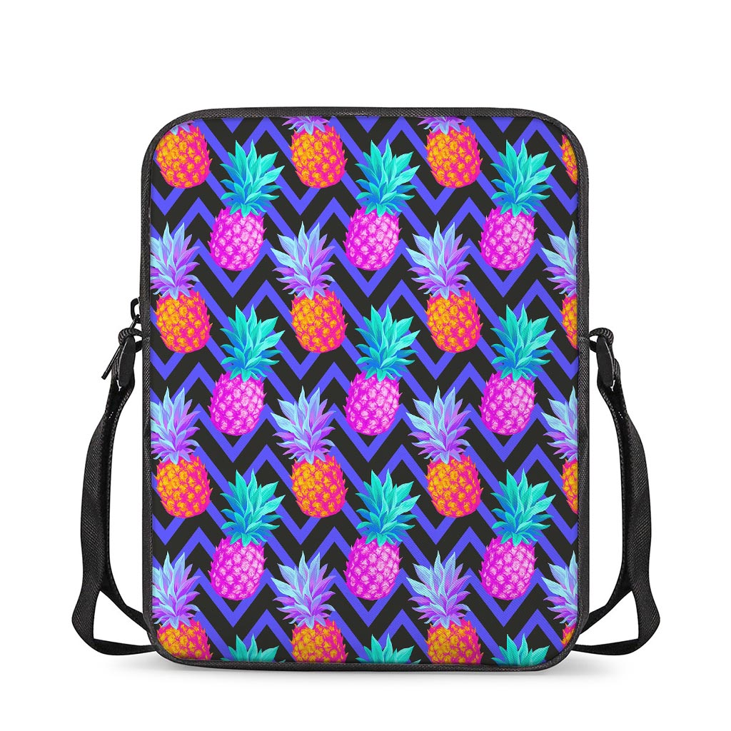 Neon EDM Zig Zag Pineapple Pattern Print Rectangular Crossbody Bag