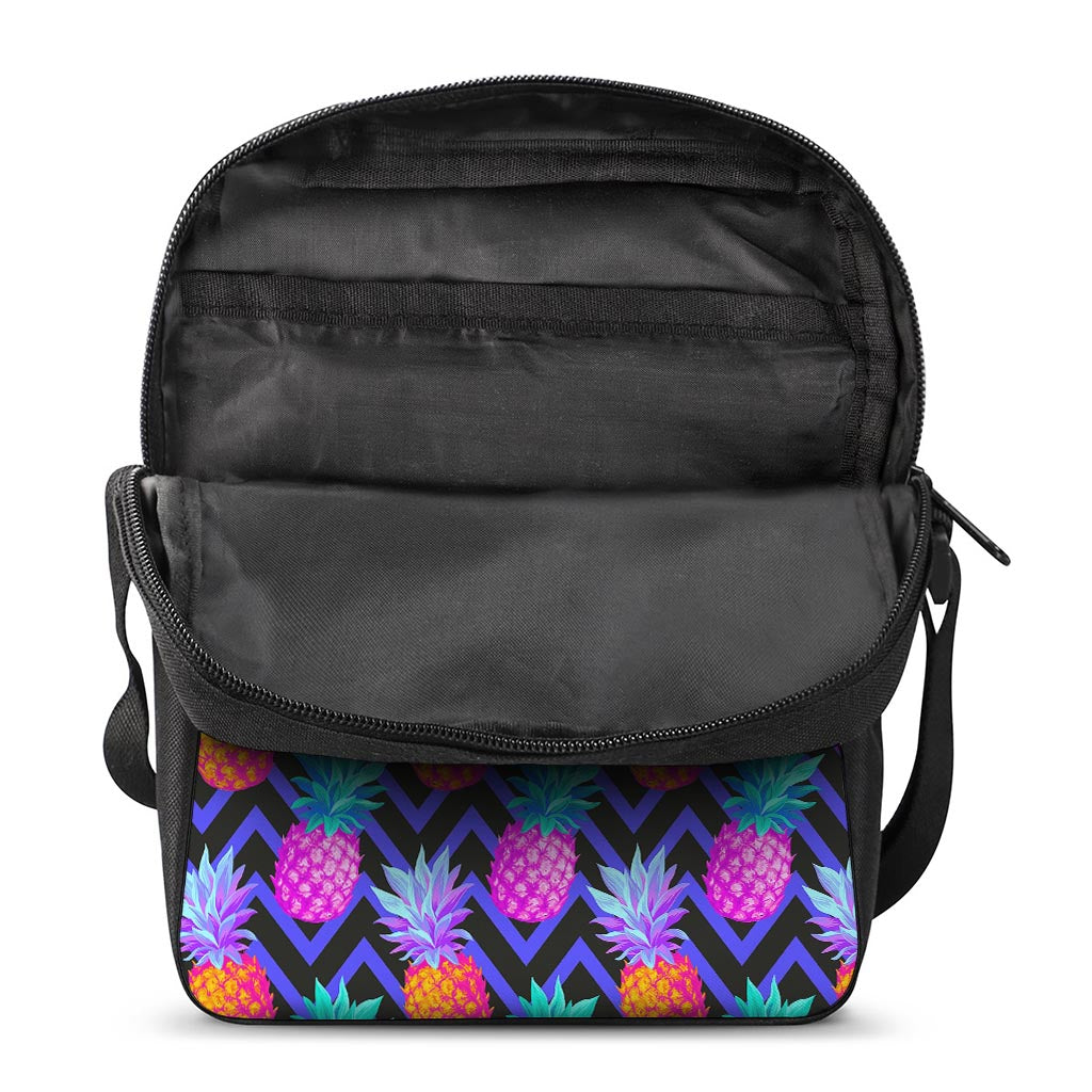 Neon EDM Zig Zag Pineapple Pattern Print Rectangular Crossbody Bag