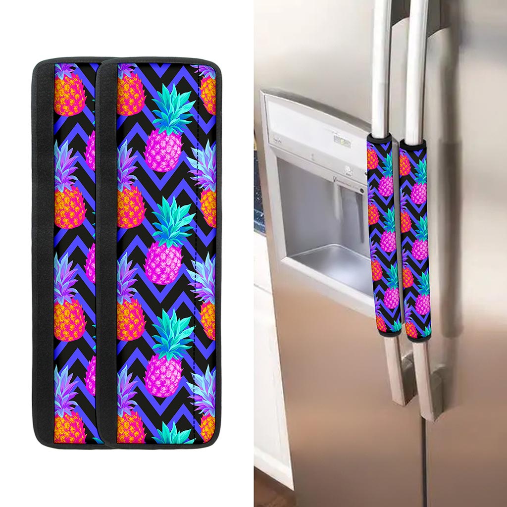 Neon EDM Zig Zag Pineapple Pattern Print Refrigerator Handle Covers