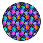 Neon EDM Zig Zag Pineapple Pattern Print Round Floor Mat