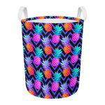 Neon EDM Zig Zag Pineapple Pattern Print Round Laundry Basket