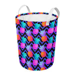 Neon EDM Zig Zag Pineapple Pattern Print Round Laundry Basket