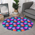 Neon EDM Zig Zag Pineapple Pattern Print Round Rug