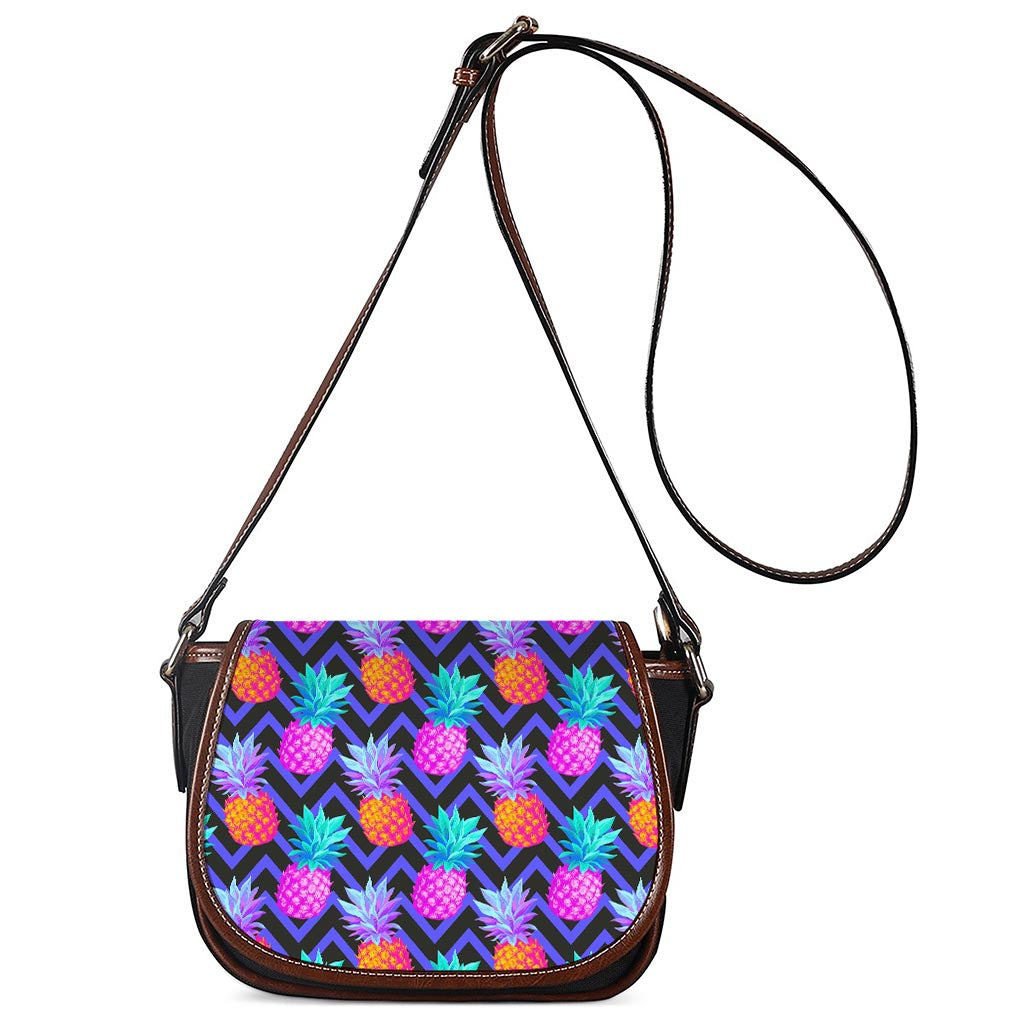 Neon EDM Zig Zag Pineapple Pattern Print Saddle Bag
