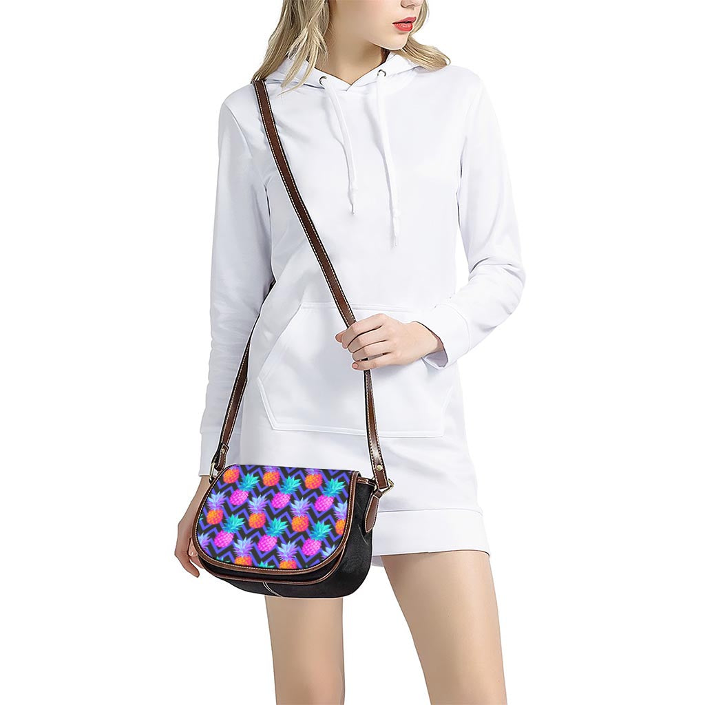 Neon EDM Zig Zag Pineapple Pattern Print Saddle Bag