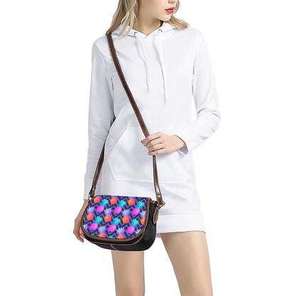 Neon EDM Zig Zag Pineapple Pattern Print Saddle Bag
