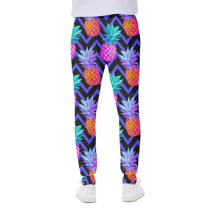 Neon EDM Zig Zag Pineapple Pattern Print Scuba Joggers