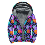 Neon EDM Zig Zag Pineapple Pattern Print Sherpa Lined Zip Up Hoodie