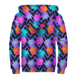 Neon EDM Zig Zag Pineapple Pattern Print Sherpa Lined Zip Up Hoodie