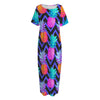 Neon EDM Zig Zag Pineapple Pattern Print Short Sleeve Long Nightdress