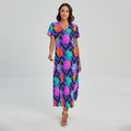 Neon EDM Zig Zag Pineapple Pattern Print Short Sleeve Maxi Dress
