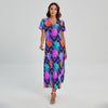 Neon EDM Zig Zag Pineapple Pattern Print Short Sleeve Maxi Dress