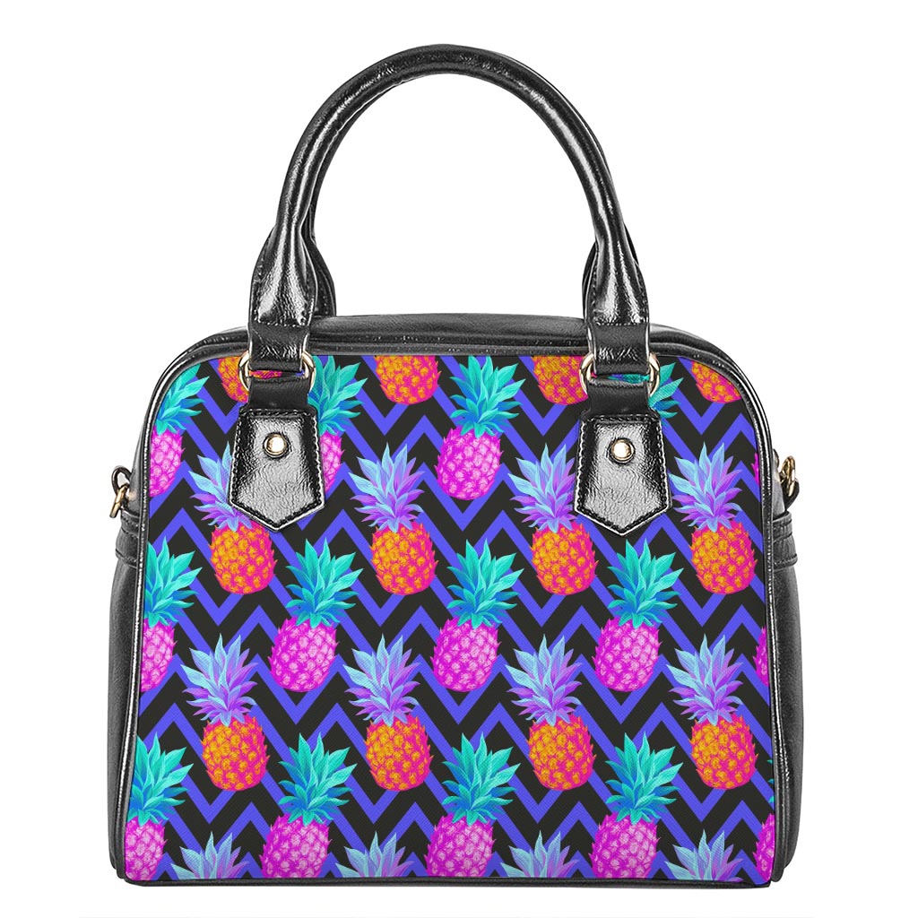 Neon EDM Zig Zag Pineapple Pattern Print Shoulder Handbag