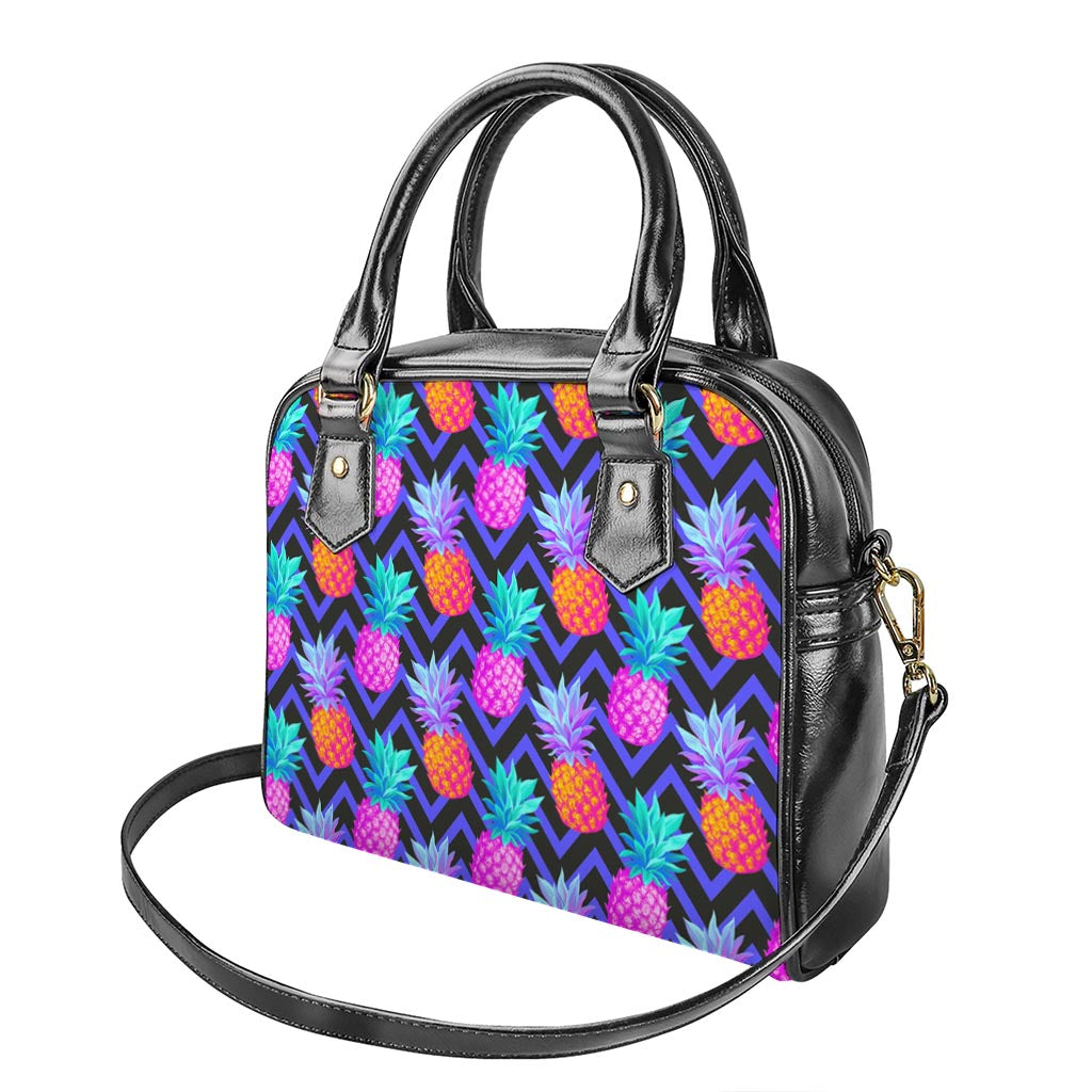Neon EDM Zig Zag Pineapple Pattern Print Shoulder Handbag