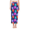 Neon EDM Zig Zag Pineapple Pattern Print Side Slit Maxi Skirt