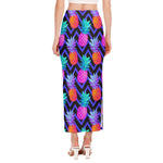 Neon EDM Zig Zag Pineapple Pattern Print Side Slit Maxi Skirt