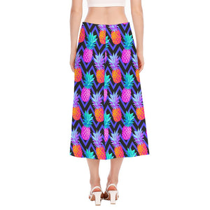 Neon EDM Zig Zag Pineapple Pattern Print Side Slit Midi Skirt