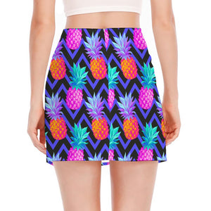 Neon EDM Zig Zag Pineapple Pattern Print Side Slit Mini Skirt