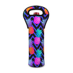 Neon EDM Zig Zag Pineapple Pattern Print Single Neoprene Wine Tote