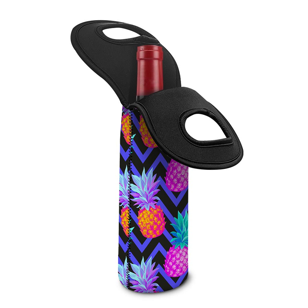 Neon EDM Zig Zag Pineapple Pattern Print Single Neoprene Wine Tote