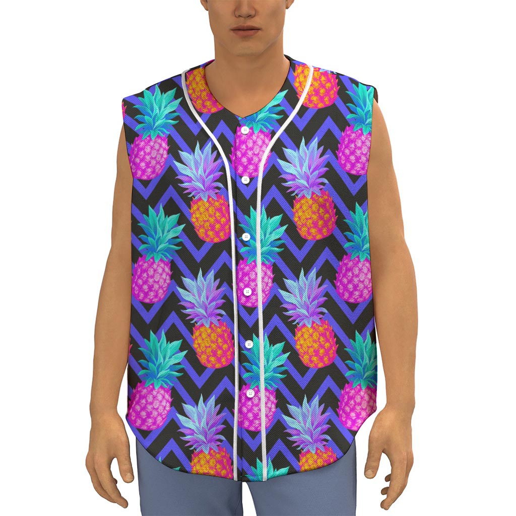 Neon EDM Zig Zag Pineapple Pattern Print Sleeveless Baseball Jersey