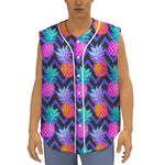 Neon EDM Zig Zag Pineapple Pattern Print Sleeveless Baseball Jersey