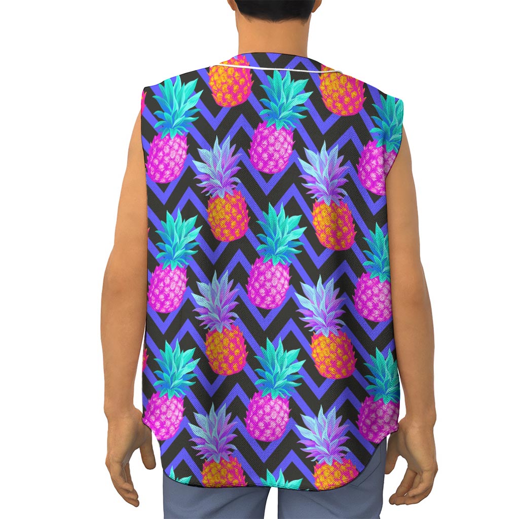 Neon EDM Zig Zag Pineapple Pattern Print Sleeveless Baseball Jersey