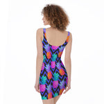 Neon EDM Zig Zag Pineapple Pattern Print Sleeveless Bodycon Dress