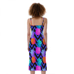 Neon EDM Zig Zag Pineapple Pattern Print Slim Fit Midi Cami Dress