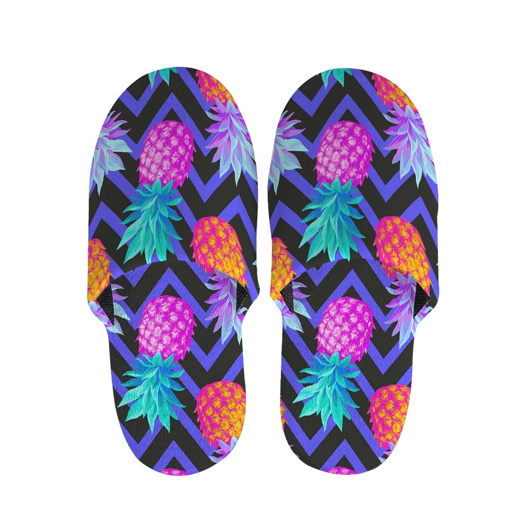 Neon EDM Zig Zag Pineapple Pattern Print Slippers