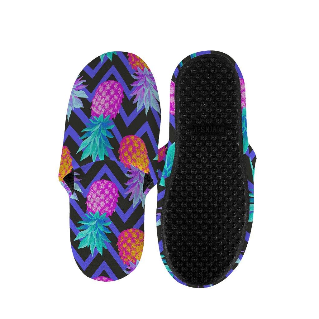 Neon EDM Zig Zag Pineapple Pattern Print Slippers