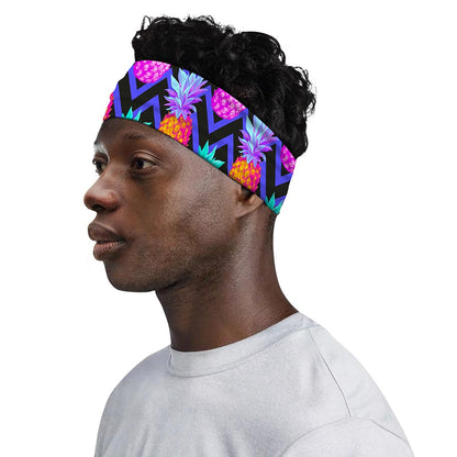 Neon EDM Zig Zag Pineapple Pattern Print Sports Headband