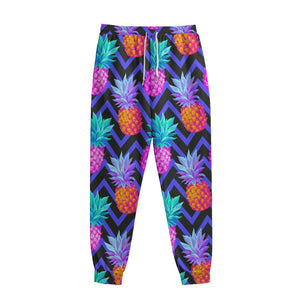 Neon EDM Zig Zag Pineapple Pattern Print Sweatpants