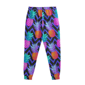 Neon EDM Zig Zag Pineapple Pattern Print Sweatpants