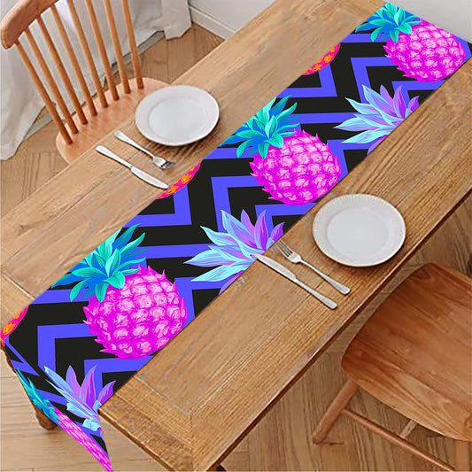 Neon EDM Zig Zag Pineapple Pattern Print Table Runner