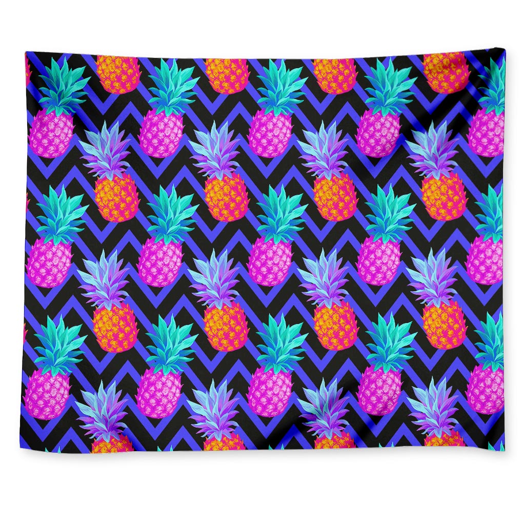 Neon EDM Zig Zag Pineapple Pattern Print Tapestry