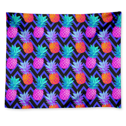 Neon EDM Zig Zag Pineapple Pattern Print Tapestry