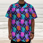 Neon EDM Zig Zag Pineapple Pattern Print Textured Short Sleeve Shirt